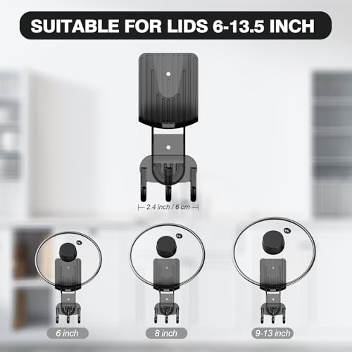 Universal Pot Lid Holder, 2 Pack Self Adhesive Pot Lid Organizer, Along with Three Hooks at The Bottom and 2 Pack Command Cord Bundlers for Kitchen appliances, Fits 6" to 13" pots - Image 5