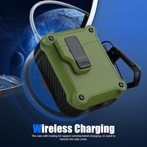 Image of RFUNGUANGO AirPods 2 Case with Lock Magnetic Lid, Olive Green