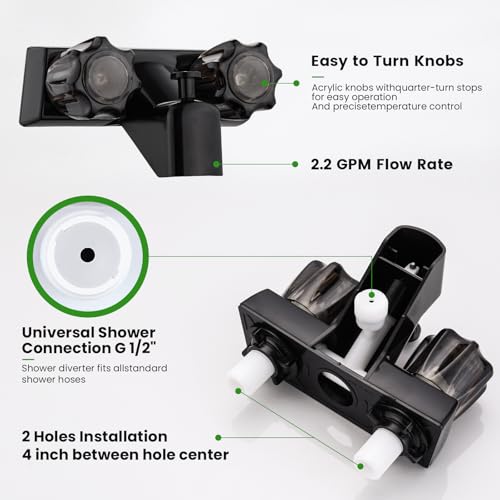 Image of RV Shower Faucet with Hose and Head, RV Outdoor Shower Kits, RV Tub Faucet with Shower Diverter Outdoor Shower Kit Fits for RV /Campers,Travel Trailer,Motorhome (Bathtub Faucet Kit, Black)