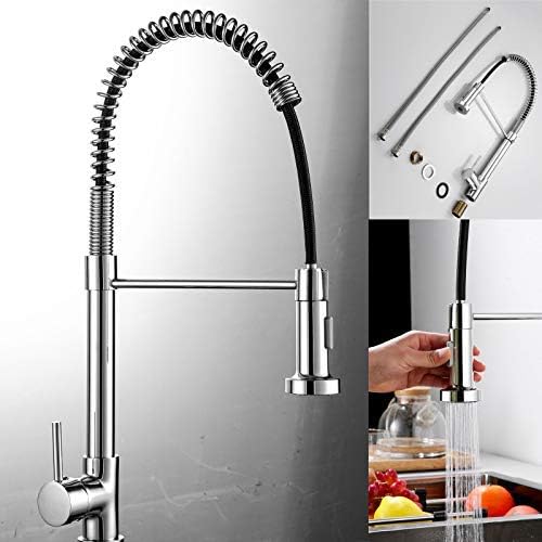 Modern Monobloc Pull Out Kitchen Sink Mixer Tap, 360° Swivel & Spring Spout Pull Out Bar Taps Hot and Cold Mixer, 2 Spray Patterns, Single Handle Deck Mounted with Fittings