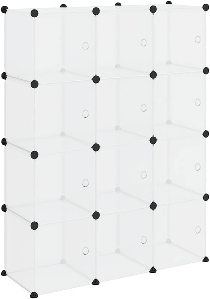 vidaXL Storage Cube Organiser with 12 Cubes and Doors Transparent PP