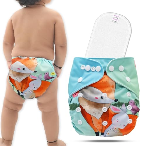 Image of Bembika A Plus Printed Cloth Diaper with 3-Layer Micro Fiber Inserts for Babies Washable & Reusable Cloth Nappies for Baby Leakproof and Wetfree Adjustable Cloth Diapers -(BE2725)