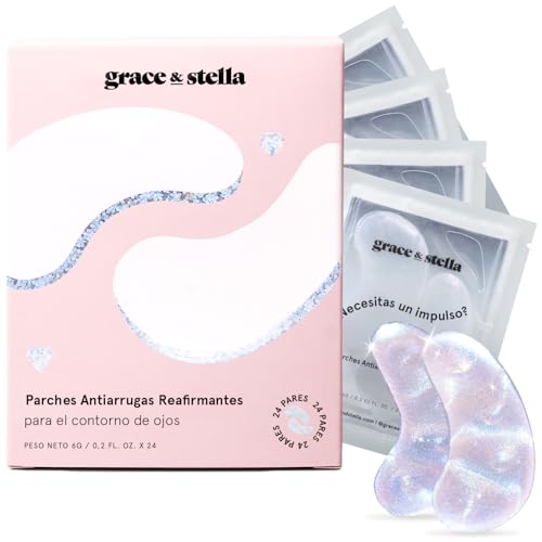 grace & stella Parches para Ojeras y Bolsas Mujer - Parches Contorno de Ojos con Péptidos y Extracto de Arroz - Veganos, No Testados en Animales [24 pares, Blanco]