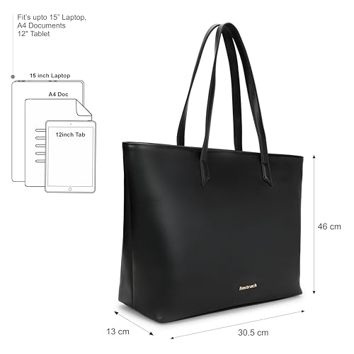Image of Fastrack Core Tote Laptop Bag For Women | Tan Faux Leather Bag | Fits Upto 15 inch Laptop | Ladies Handbag with Zipper Closure & Utility Pockets