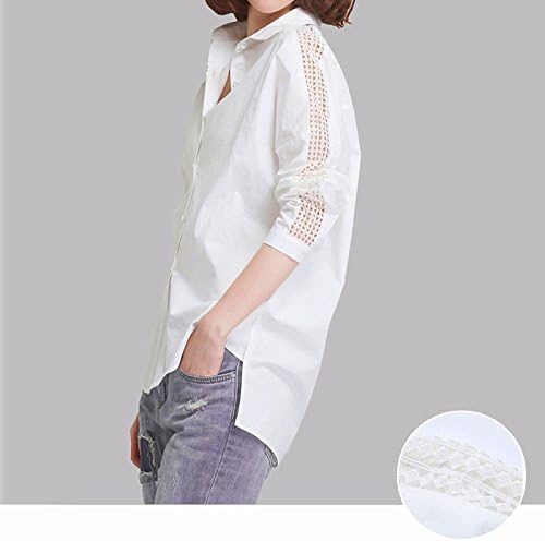 Amazon 襟付き 前開きシャツ レディース ブラウス 7分袖 レース切り替え トップス シャツ ブラウス 通販