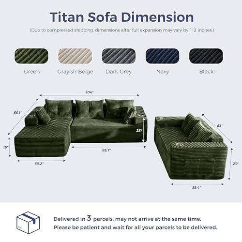 Image of MAXYOYO Modular Sectional Couch with L-Shape Chaise and Loveseat, Modern Boneless Couch for Living Room, Oversized Sofa with Deep Seat, No Assembly Required, Green