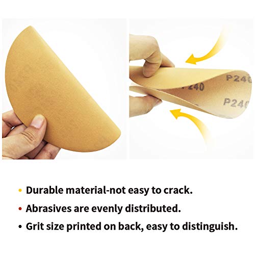 SPEEDWOX 50 Pcs 6 Inches Sanding Discs 240 Grit Dustless Hook and Loop Sandpaper for Random Orbital Sander Yellow Finishing Discs for Automotive Woodworking - Image 3