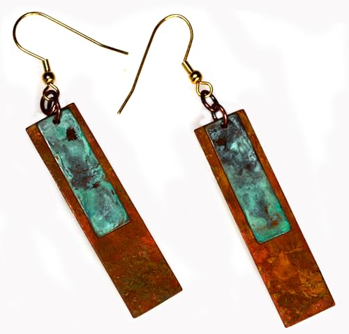 Elaine Coyne Verdigris and Earth Patina Bohemian Chic Elongated Rectangle Earrings3