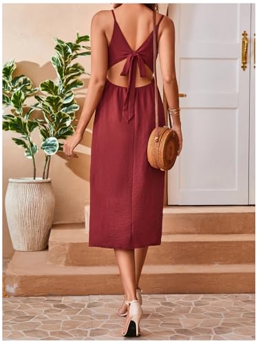 Image of SweatyRocks Women's Tie Backless Split Midi Dresses Sleeveless V Neck Textured Summer Dress