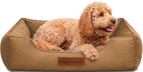 Image of Modern Threads Luxury Dog Bed - Comfortable Tufted Velvet Cushion for Small to Large Dogs - Machine Washable - Durable & Cute Sleep Space for Pets - Pamper Your Pet with Cozy Beds - Caramel