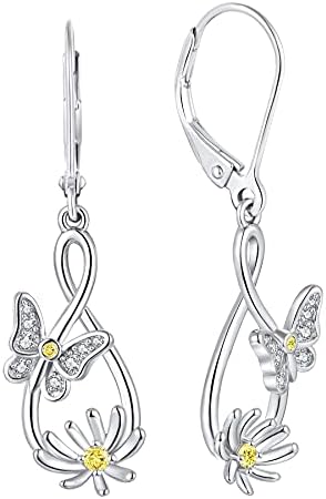 JO WISDOM Women Infinity Earrings,925 Sterling Silver Butterfly Leverback Dangle & Drop Earrings with 3A Cubic Zirconia