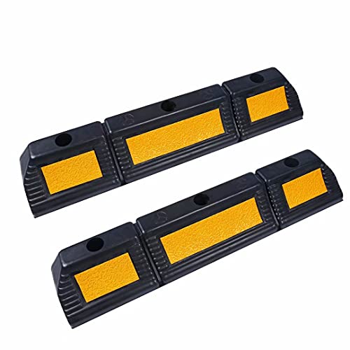 YONSHENG Parking Stopper for Garage Heavy Duty Rubber Parking Curb Block - Wheel Stop with Scatter Glass Reflective Yellow Targets for Car Garage Floor and Truck RV Stop Aid Indoor Outdoor, 2 Pack