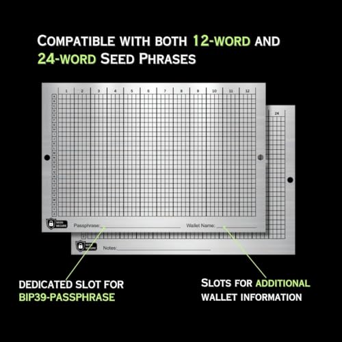 Image of Crypto Seed Phrase Backup Punch Plates [Premium] | Seed Phrase Storage Stainless Steel Plates | Includes a Set of 2 Plates, Punch Pen, Engraving Pen, 2 Sets of Rivets, and Tamper Proof Stickers