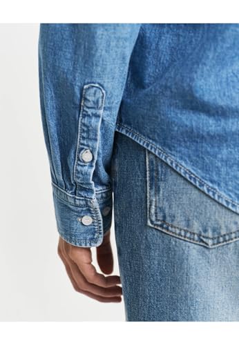 GANT Reg Denim Shirt Blouse, Bleu Semi-Clair, 42 Femmes