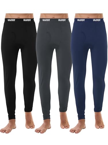 URATOT Men's Thermal Underwear Bottom Fleece Long Johns for Men Soft Warm Base Layer Thermal Pants for Cold Weather
