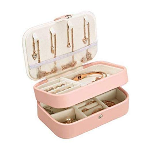 IGZVMBO Pequeño organizador de joyas de viaje para mujer, joyero de doble capa, soporte de joyería de piel sintética para aretes, collares, anillos