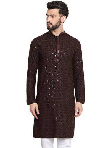 Image of SOJANYA Men's Cotton Regular Fit Casual (Since 1958 Contrast Embroidered Sequinned Long Kurta