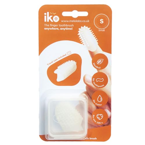 iKo Spazzolino da dito originale + custodia trasparente, morbido al tatto, non necessita di dentifricio o acqua, 100% riciclabile ecologico per adulti per la cura dentale domestica, mini viaggio per