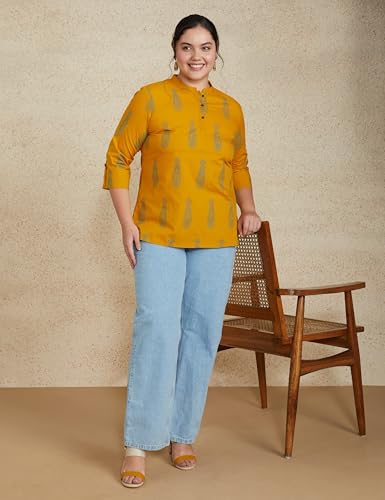 Image of Amazon Brand - Myx Women's Screen Print Straight Printed Regular Cotton Short Kurti (Available in Plus Sizes)