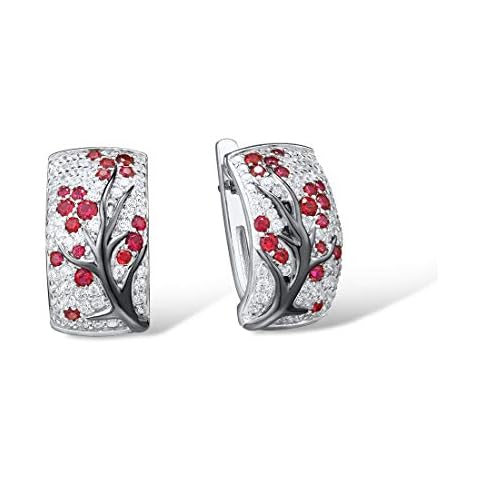 Santuzza 925 Sterling Silver Cherry Earrings Created Ruby Cubic Zirconia Tree Branches Dangle Earrings for Women Cover