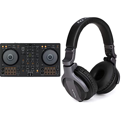 Pioneer DJ DDJ-FLX4 2-deck Rekordbox and Serato DJ Controller - Graphite and Pioneer DJ CUE1 On-Ear DJ Headphone - Black