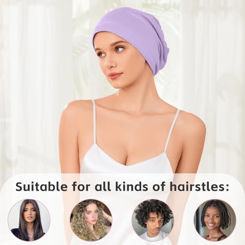 Image of ZHENSILK Silk Bonnet for Sleeping Women, Adjustable Silky Satin Lined Sleep Cap, Silk Hair Wrap Slouch Beanie Hat