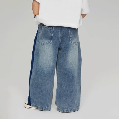 Baggy Jeans Kids Loose Fit Wide Leg Jeans Preppy Streetwear Side Striped Baggy Pants Boys High Elastic Waist Denim Pants 5