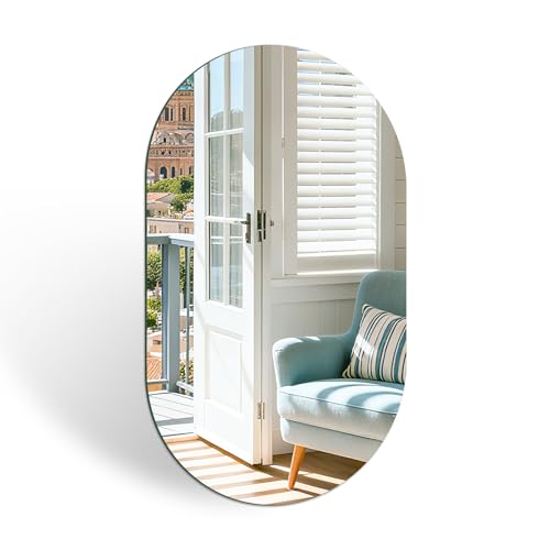 DRERIO Specchio da parete ovale 50x30 cm Barocco Retrò - Adesivo in vetro sospeso Arendal Tradizionale - Decorazione Bagno Camera da letto Soggiorno Ingresso