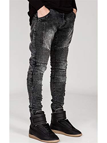 Andongnywell Men's Ripped Destroyed Stretchy Knee Frayed Slim Tapered Leg Jeans Denim Pants Stretch Trousers3