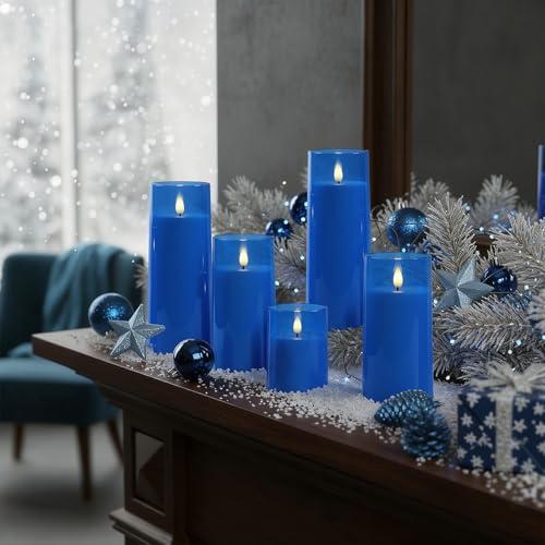Image of Raycare Battery Operated Flameless Pillar Candles with Remote Timer, Blue