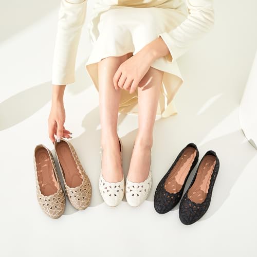 Image of HEAWISH Women's Women's Flats Shoes Ballet Flats for Women,Black Flats Floral Dress Shoes with Heel,Pu Leather Flats Shoes Women Dressy Comfortable Slip on Loafer