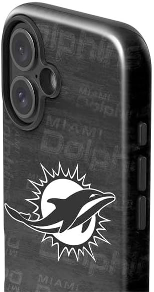 Skinit Impact Phone Case Compatible with iPhone 16 - Officially Licensed NFL Miami Dolphins Black & White Design