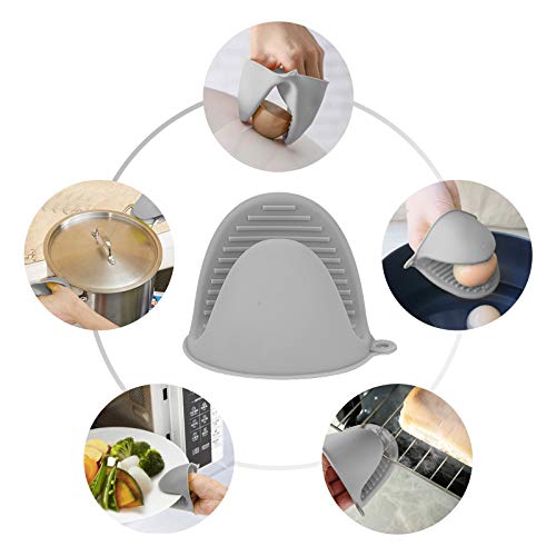 tifanso Silicone Oven Mitts Pot Holders Sets for Kitchen Heat Resistant Small Kitchen Mittens Rubber Air Fryer Mitts Mini Pot Pinch Grip for Cooking and Baking 1 Pair (Grey) - Thumbnail 6