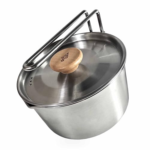 VÅRDKAS Stainless Steel Camping Kettle & Saucepan Set - Camp Cookware Pot with Lid & Handle - Lightweight, Portable, Outdoor, Backpacking, Bushcraft & Hiking Equipment