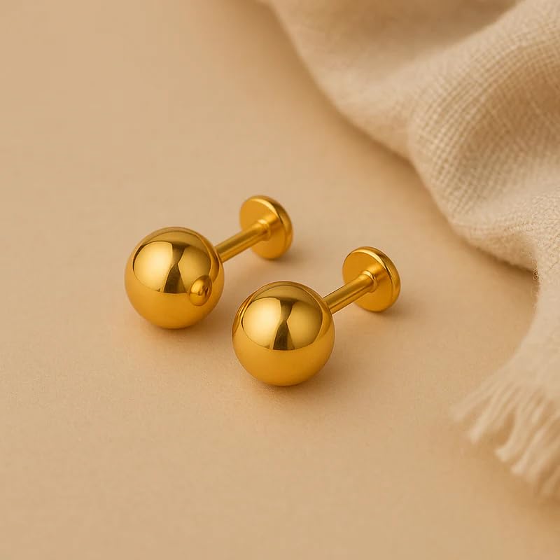 Image of 925 Sterling Silver 18K Gold 1 Micron Plating Dot Stud Earrings for Women & Girls | Lightweight & Tarnish Resistant