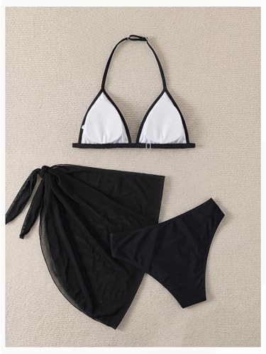 Image of SOLY HUX Girl's Summer Swimsuit Set Floral Halter Triangle Bikini Set with Wrap Skirts Beachwear
