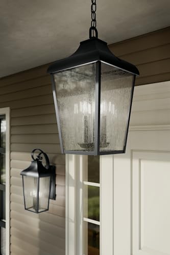 KICHLER Forestdale 19.75" 4-Light Outdoor Hanging Pendant with Clear Water Glass in Textured Black for Covered Porches, Patios, (19.75" x 10"), 49740BKT - Image 8