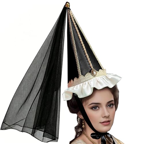 Unykaflor Womens Medieval Hennin Hat with Veil Medieval Pointed Cone Hat for Renaissance Fair Fantasy Costume Party
