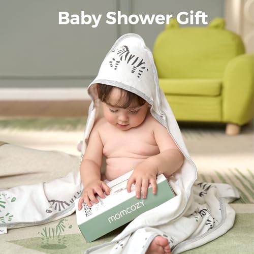 Image of Momcozy Best Wishes Baby Towel with Hooded-Original Design Baby Towel Set -Soft & Absorbent- Shower Gifts or Bath Essential for Infant, Newborn, Toddler