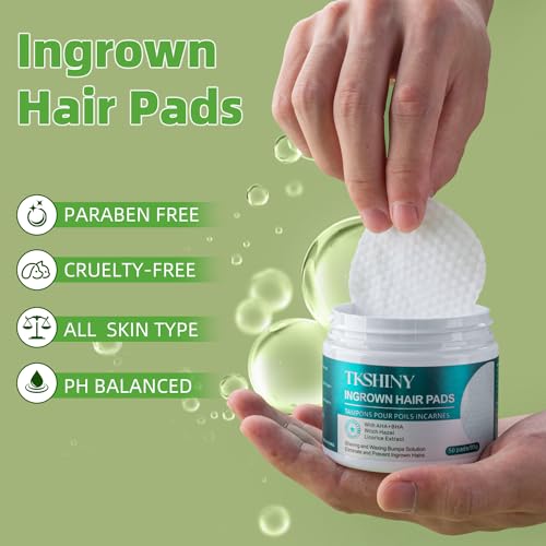 TKSHINY Ingrown Treatment Hair Pads, with AHA+BHA, Ingrown Hair Wipes For Bikini Area, Razor Bumps, Underarm , Exfoliate Skin,Ingrown Hair Serum for Face, Neck, 50 Pads — view 6