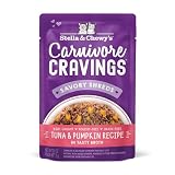 Picture of Stella & Chewy's Carnivore Cravings Wet Cat Food Pouches – Grain Free, Protein Rich Meal, Topper or Treat – Tuna & Pumpkin Recipe (2.8 Ounce Pouches, Case of 24)