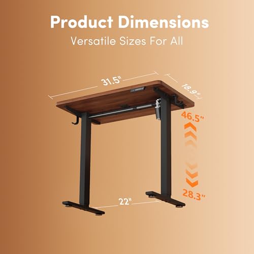 Image of FEZIBO Small Standing Desk, 32 x 19 Inches Electric Height Adjustable, Sit and Stand Up, Computer Office Desk with Splice Board, Black Frame /Black Walnut Top