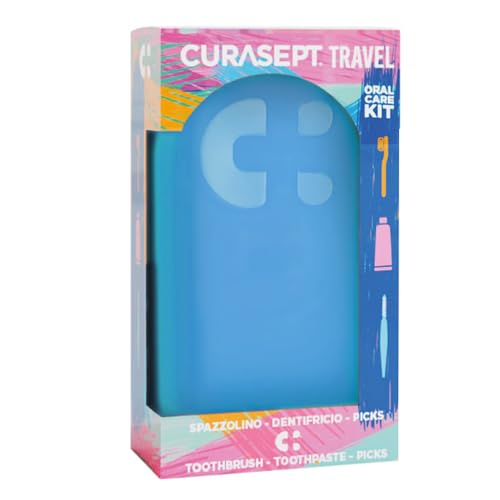 Curasept Travel Kit Oral Care BLU | con Spazzolino Softline 0.15, Dentifricio Protection Booster FrozenMint 20ml e Picks Interdentali | Igiene Orale Completa Fuori Casa per Denti e Gengive Sane