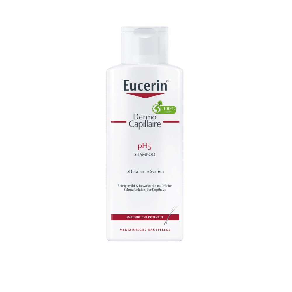 Eucerin DermoCapillaire pH5 Shampoo 250 ml, Haarshampoo reinigt mild und wirksam, Kopfhaut Pflege ohne alkalische Seife bewahrt die natürliche Schutzfunktion