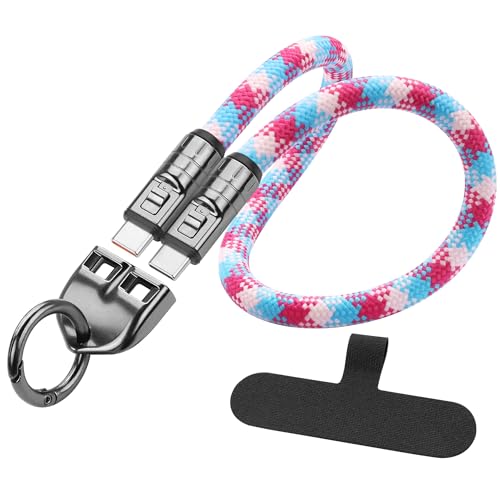 YAODHAOD Crossbody Phone Lanyard Charging Cable 240W USB-C 2 in 1 Fast Charging & Data Cable with Anti-Theft Lock (Colorful 30CM)