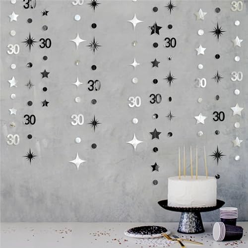 Guirnalda de estrellas centelleantes negro plateado fondo de cumpleaños 30 para hombres y mujeres 2