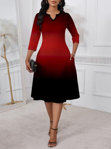 Image of PinkPatty Women's Casual 3 /4 Sleeve Midi Dresses Fit and Flare Church Work Dress with Pockets