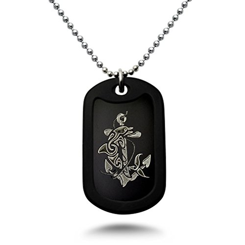 Kriskate & Co. Aluminum Dog Tag Necklace with Dolphin and Anchor Design Made in USA 24 Inches