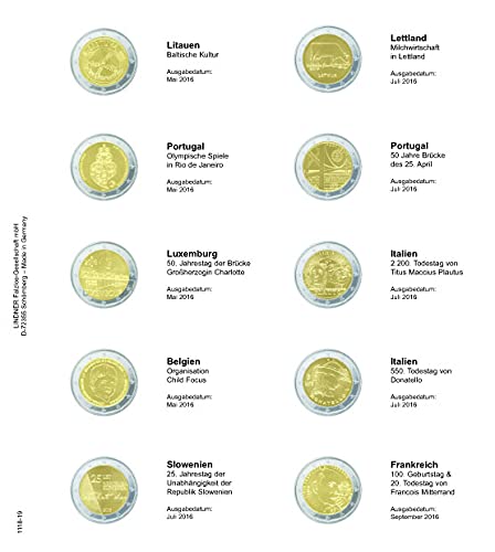 Hoja Lindner 1118-19 para monedas de 2 euros conmemorativas de Lituania a Francia