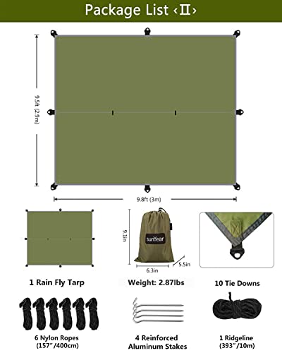 Image of Sunyear Hammock Camping with Rain Fly Tarp and Net, Portable Camping Hammock Double Tree Hammock Outdoor Indoor Backpacking Travel & Survival, 2 Tree Straps,100% Waterproof Green Bundle